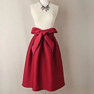 Red vintage A-line midi skirt with big bow